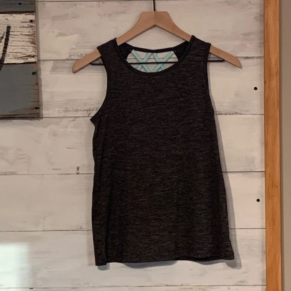 Cute dark gray with aqua crisscross detail